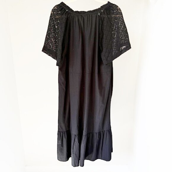 Gap Cotton Poplin Midi Dress with Lace Short Sleeves, Black, Size Large - Picture 2 of 4